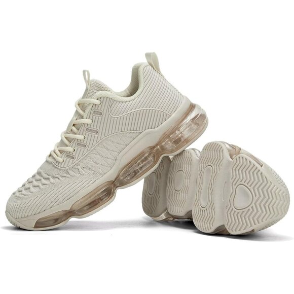 Women's Khaki Air Cushion Running Shoes Fashion Tennis Sneakers For Gym Fitness - Picture 6 of 7